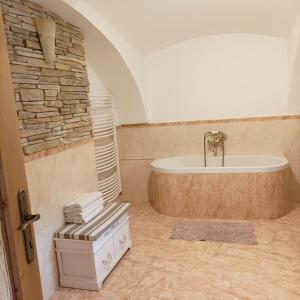 a bathroom with a bath tub and a sink at Old house in Forest in Křemže