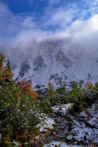 a mountain covered in snow and clouds in the sky at Malinovy Sen in Habovka +65 photos