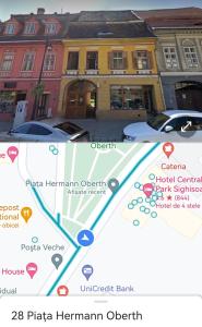 a map of a pizza hermann district apartment building at Rendez-vous Apartment in Sighişoara