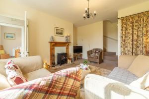 a living room with two couches and a fireplace at Ludham Hall Cottage in Ludham