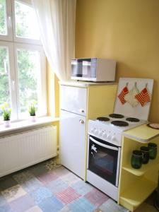a kitchen with a stove and a microwave at Anna in Anklam