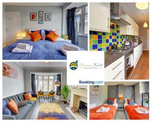 a collage of photos of a bedroom and a living room at Low Rate 3 Bedroom House Very Close To Coventry Building Society Arena aka Ricoh Arena, Sleeps 8, Free Driveway Parking and Free Wi-Fi, with Garden - RRN in Exhall