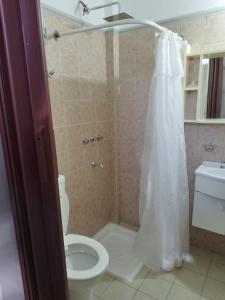 y baño con ducha, aseo y lavamanos. en Alojamiento temporario en Formosa