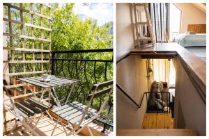 a room with a table and a chair on a balcony at Quiet & Modern Maisonette in Varna City