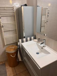 a bathroom with a white sink and a mirror at La Brise Marine in Cogolin