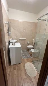 uma casa de banho com uma cabina de duche em vidro e um WC. em Paola House em Lonato