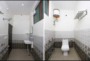 a bathroom with a toilet and a sink at OYO Green Villa in Meerut