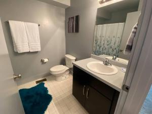 a bathroom with a sink and a toilet and a mirror at The Lofts of Downtown (540 N 2nd St, #208) in Clarksville +35 photos