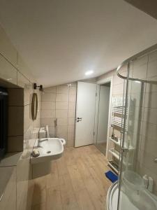 W łazience znajduje się umywalka i prysznic. w obiekcie Villa Mountview w mieście Gonio