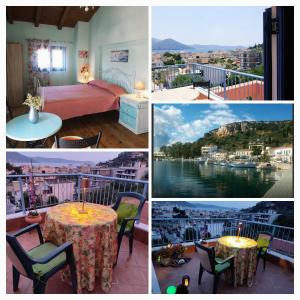 un collage di foto di una camera d'albergo con vista di Maria GuestHouse a Aliveri