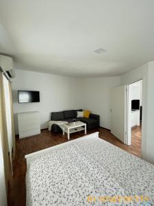 een witte kamer met een bed en een bank bij ID Apartment in Vir