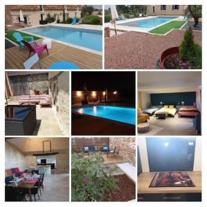 a collage of pictures of a swimming pool at Gîtes avec piscine chauffée in Rosnay +13 photos
