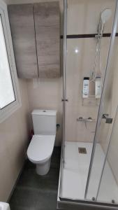 a small bathroom with a toilet and a shower at Apartament Picasso in Tarragona