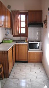 kuchnia z drewnianymi szafkami i mikrofalówką w obiekcie Rafaela House w mieście Milina