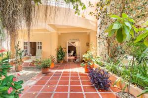 un patio de una casa con plantas y un camino en JUNTO AL MAR Y EL MANGLAR en Cartagena de Indias