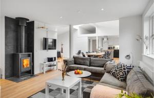 ein Wohnzimmer mit einem Sofa und einem Kamin in der Unterkunft Beautiful Home In Ebeltoft With 5 Bedrooms, Sauna And Wifi in Ebeltoft