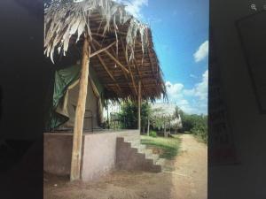 una cabaña con un paraguas de paja en la parte superior en Forest Lodge Eco Camp, en Mahagama