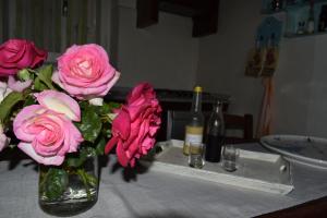 a vase filled with pink roses sitting on a table at Sa Domitta di Suiles in Olbia +30 photos
