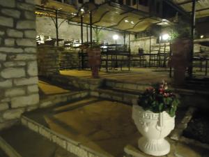 a large white pot with plants in it in a building at Hotel Klea in Berat