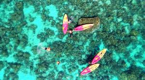 an aerial view of people on surfboards in the water at Chareena Beachside in Ko Lipe