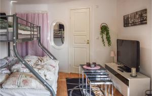 a bedroom with a bunk bed and a television at Nice Home In Finspng With Wifi in Finspång