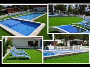 a collage of four pictures of a swimming pool at Camping Valencia el Saler in El Saler