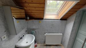 a bathroom with a sink and a window at Fuchsbauerhof - Ferienwohnung 