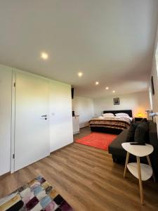 ein Schlafzimmer mit einem Bett, einem Sofa und einem Tisch in der Unterkunft Aparts4ring Nürburg - Private Rooms in Nürburg