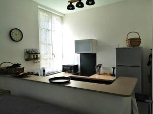 a kitchen with a counter top and a refrigerator at Appartement montagne in Eaux-Bonnes