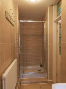 a shower with a glass door in a bathroom at Peaceful & Pretty 2 bedroom flat near Clifton in Bristol