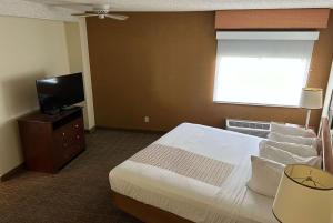 um quarto de hotel com uma cama e uma televisão em La Quinta by Wyndham Orlando South em Orlando