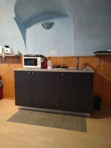 eine Küche mit einer Arbeitsplatte und einer Mikrowelle in der Unterkunft La Nuvola in Sagliano Micca