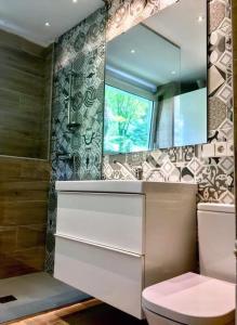 サン・セバスティアンにあるDoma Etxea Donostia-San Sebastianのバスルーム(トイレ、洗面台、鏡付)