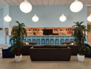 a lobby with couches and potted plants and lights at CASA DA DUNA - Salir do Porto in Salir de Porto
