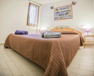 sypialnia z dużym łóżkiem i brązowym kocem w obiekcie Pinus Village Apartments 2 w Puli