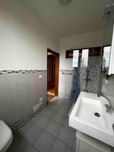 een badkamer met een wastafel en een toilet bij La Casa Del Sole in Graglia
