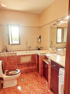 W łazience znajduje się toaleta, wanna i umywalka. w obiekcie The Charming Abode w mieście Atsipopoulo