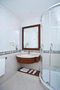 a bathroom with a sink and a shower and a mirror at Vip's Motel Luxury Accommodation & Spa in Lonato