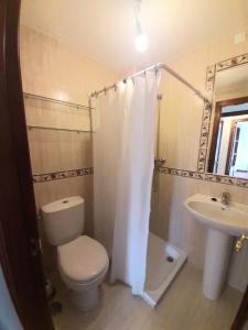 La salle de bains est pourvue de toilettes et d'un lavabo. dans l'établissement Ático playa grande de Miño, à Miño