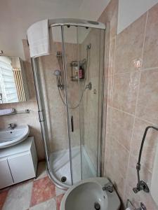 y baño con ducha, aseo y lavamanos. en Pao Apartment - Castelvecchio, en Verona