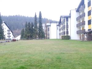 a large grass field next to some buildings at Prada Laax by Quokka 360 - building with sauna in Laax