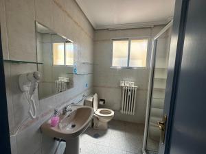 La salle de bains est pourvue d'un lavabo et de toilettes. dans l'établissement Hostal Arrate, à Madrid