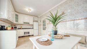 a kitchen with a table with a plant on it at Costacabana - Villa Sunrise in Lloret de Mar