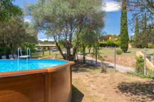 - une piscine dans une cour avec un arbre dans l'établissement Mas Darovie, à Foixá