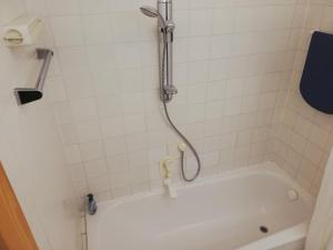拉藤堡的住宿－Apartment Rattenberg，浴室设有浴缸和淋浴。