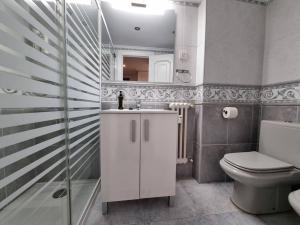 uma casa de banho com um WC, um lavatório e um chuveiro em 177A Precioso Apto en el centro de Gijón em Gijón