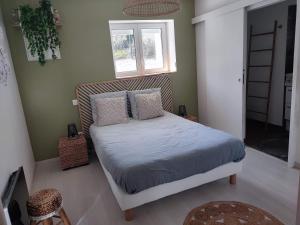a bedroom with a bed with pillows and a window at Belle chambre indépendante in Sargé Les Le Mans 