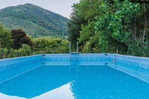 ein blauer Pool mit einem Berg im Hintergrund in der Unterkunft Villa Bassotta, a Charming Cottage in Lucca