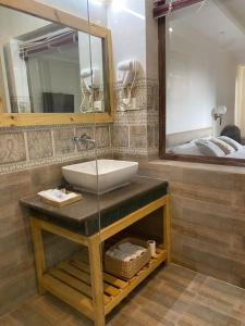 a bathroom with a sink and a mirror at Yarab Tso in Leh