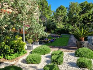 a garden with bushes and trees in a yard at Guest House Antonia in Baška Voda